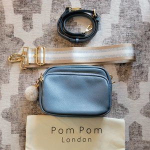 Pom Pom London Mayfair Slate Blue 100% Leather Crossbody w/ matching straps